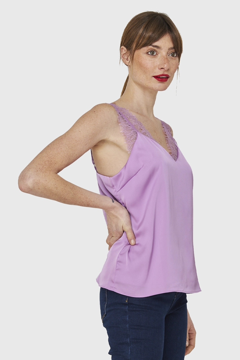 BLUSA SATIN ENCAJE TIRANTE ANCHO LILA MUJER NICOPOLY - 3