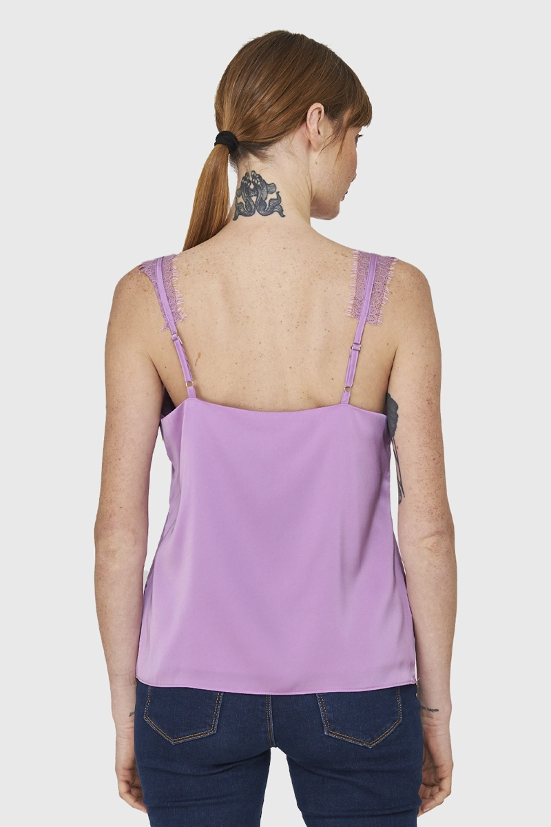 BLUSA SATIN ENCAJE TIRANTE ANCHO LILA MUJER NICOPOLY - 4