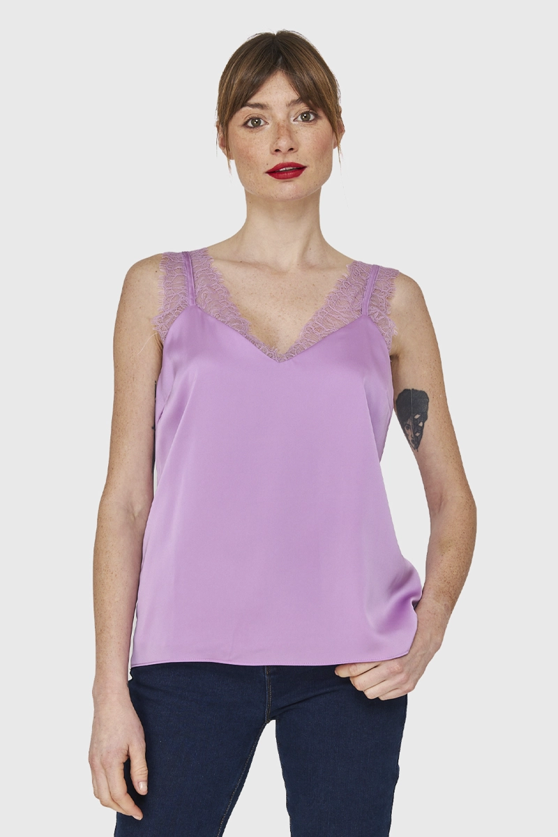 BLUSA SATIN ENCAJE TIRANTE ANCHO LILA MUJER NICOPOLY - 5
