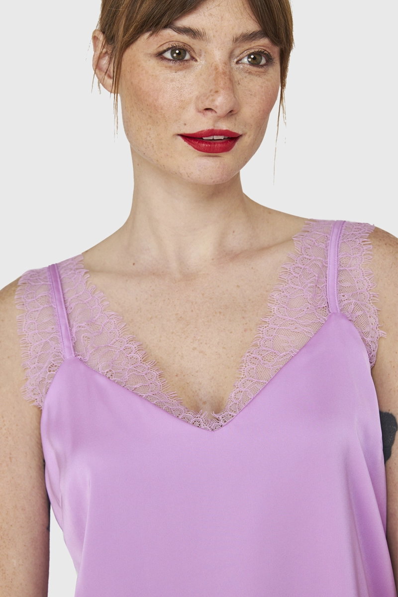 BLUSA SATIN ENCAJE TIRANTE ANCHO LILA MUJER NICOPOLY - 6