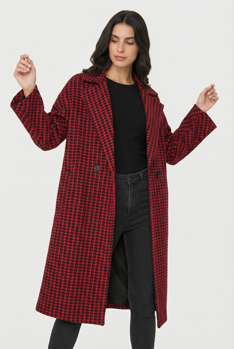ABRIGO OVERSIZE PIED DE POULE ROJO NICOPOLY - 4