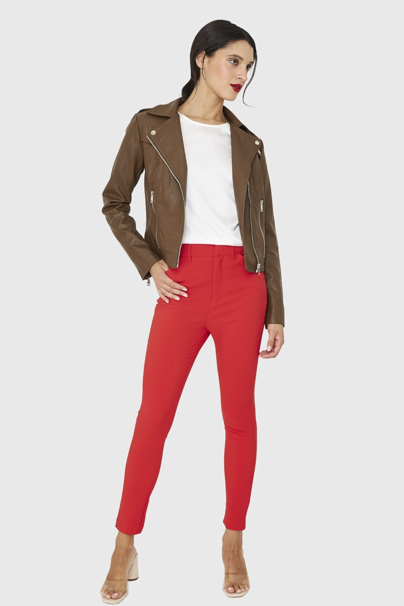 CHAQUETA BIKER ECOCUERO CORTA CAFE  NICOPOLY - 2