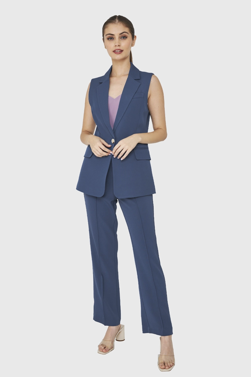 BLAZER SIN MANGAS BOTON AZUL ACERO NICOPOLY - 2