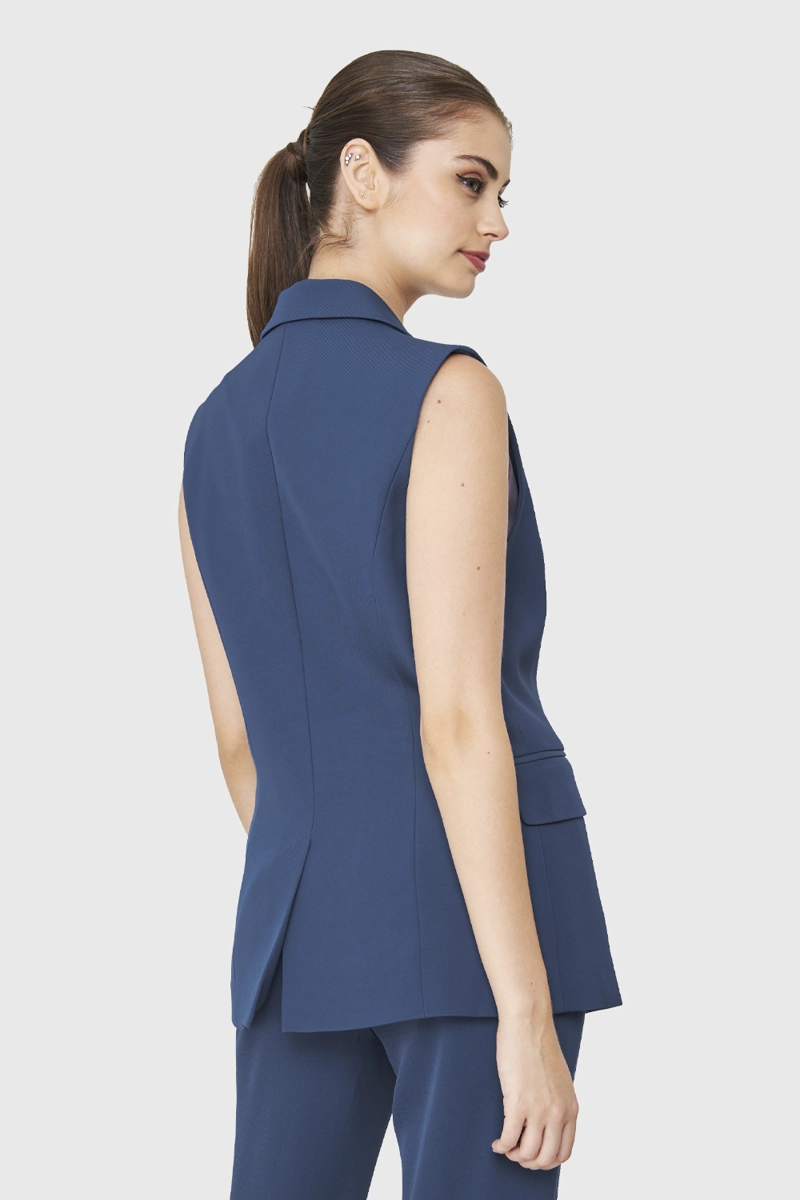 BLAZER SIN MANGAS BOTON AZUL ACERO NICOPOLY - 4