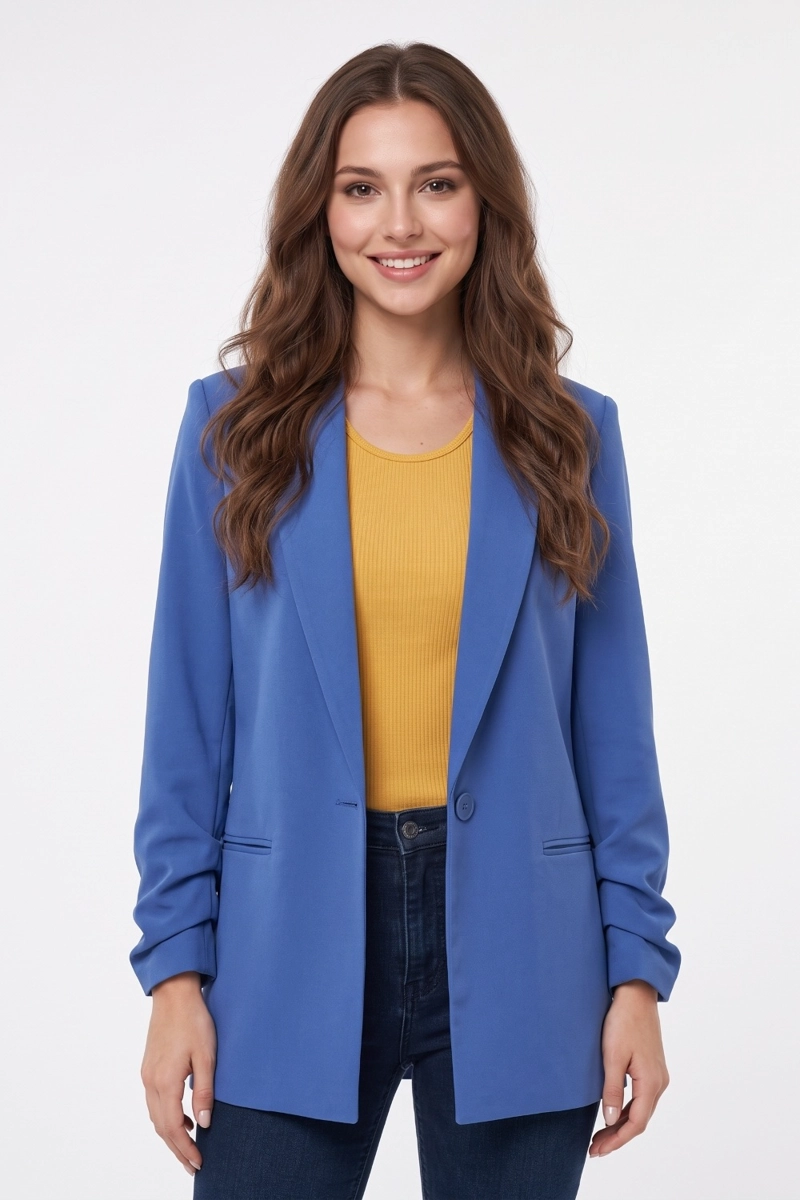 BLAZER LARGO MANGA DRAPEADA AZUL MEDIO NICOPOLY - 5
