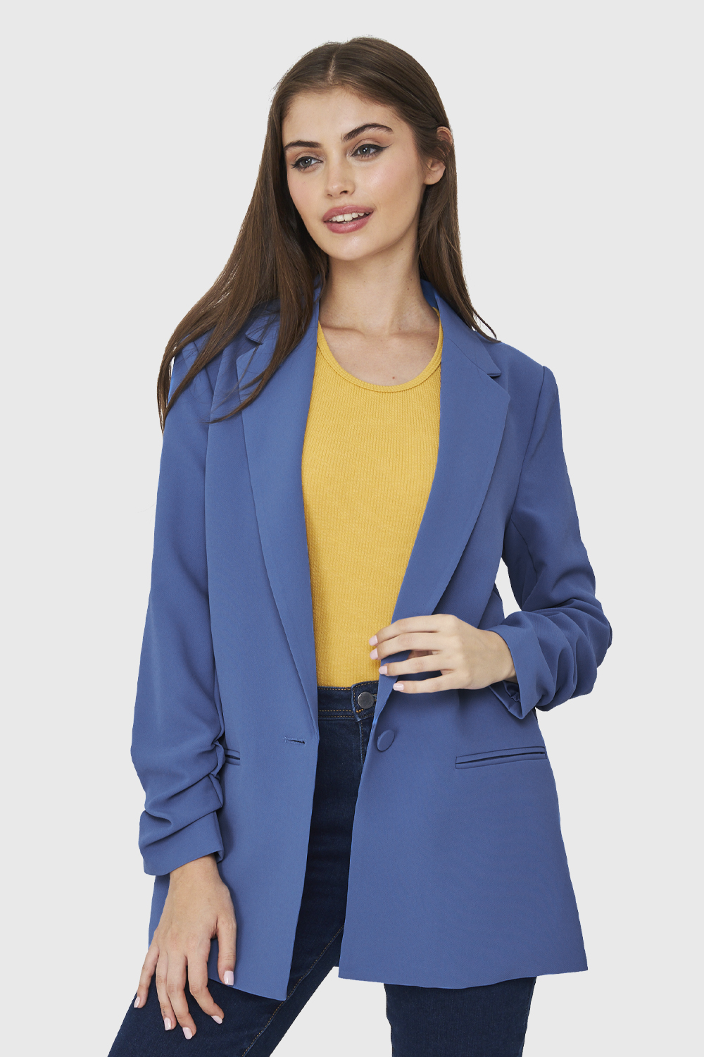 BLAZER LARGO MANGA DRAPEADA AZUL MEDIO NICOPOLY - 5