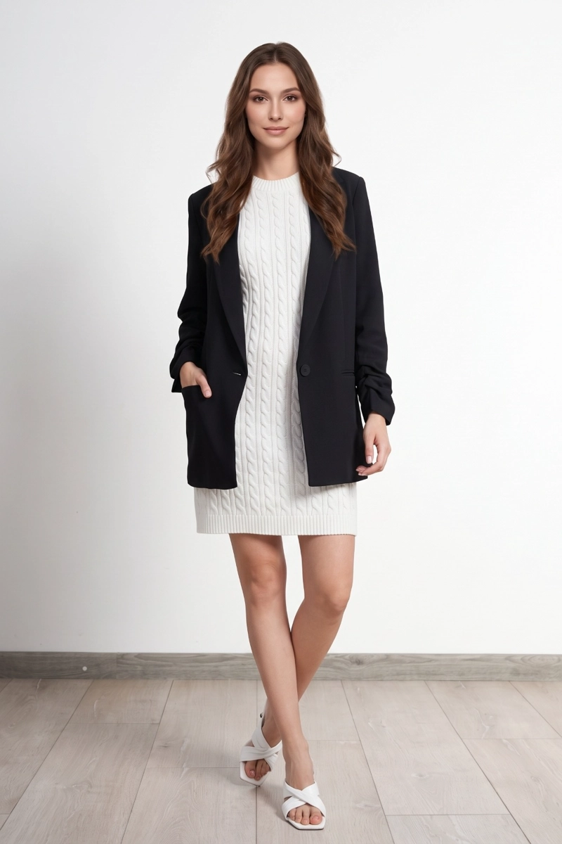 BLAZER LARGO MANGA DRAPEADA NEGRO NICOPOLY - 2