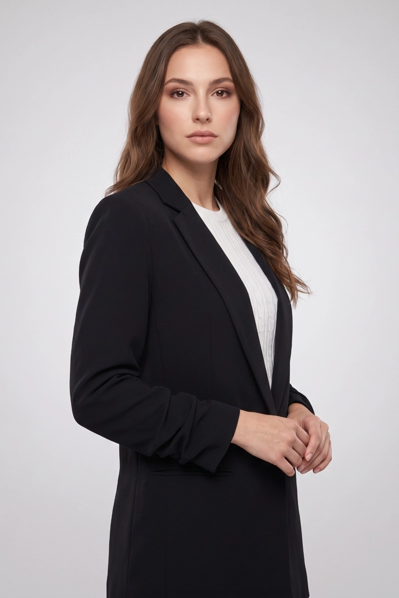 BLAZER LARGO MANGA DRAPEADA NEGRO NICOPOLY - 3
