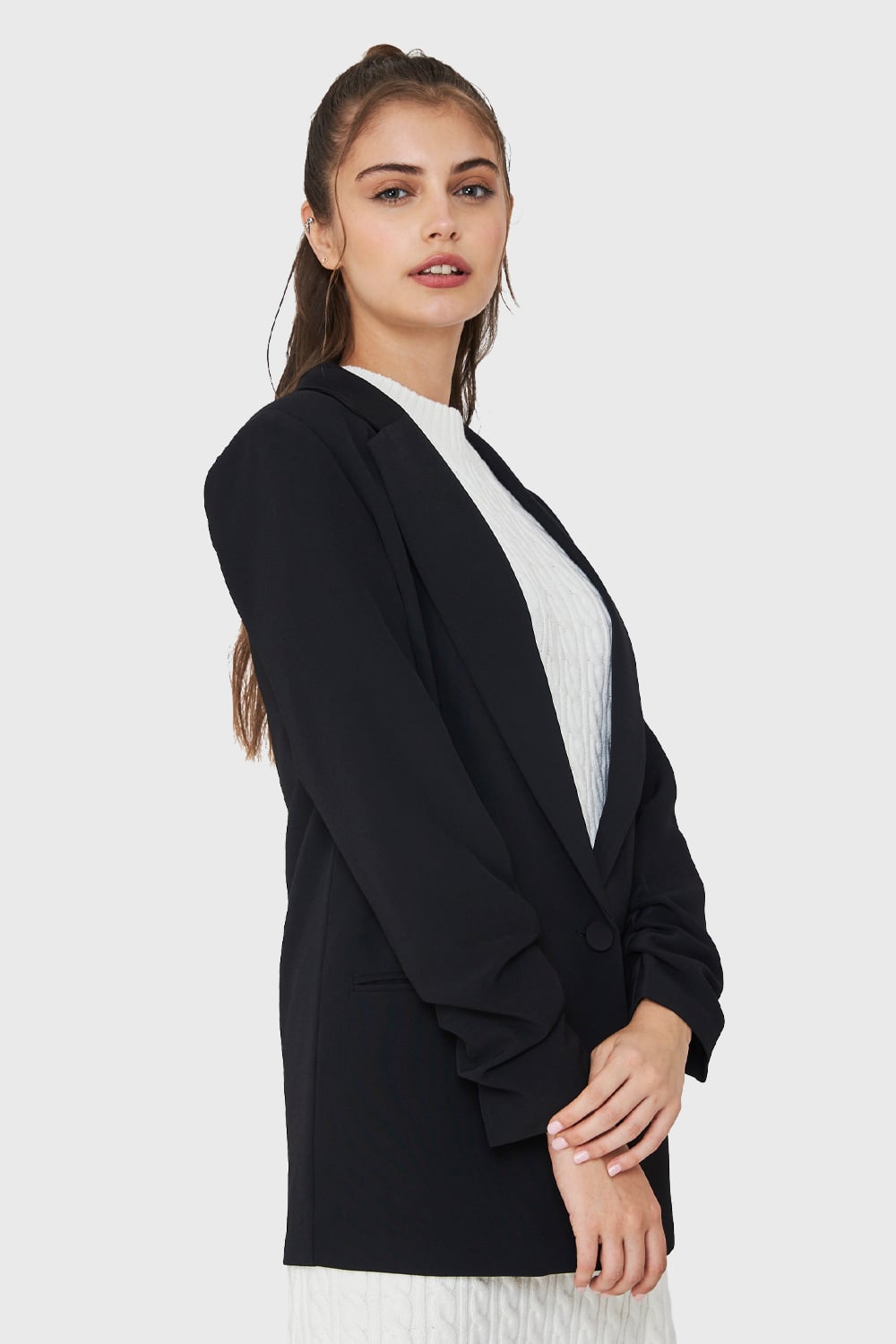 BLAZER LARGO MANGA DRAPEADA NEGRO NICOPOLY - 3