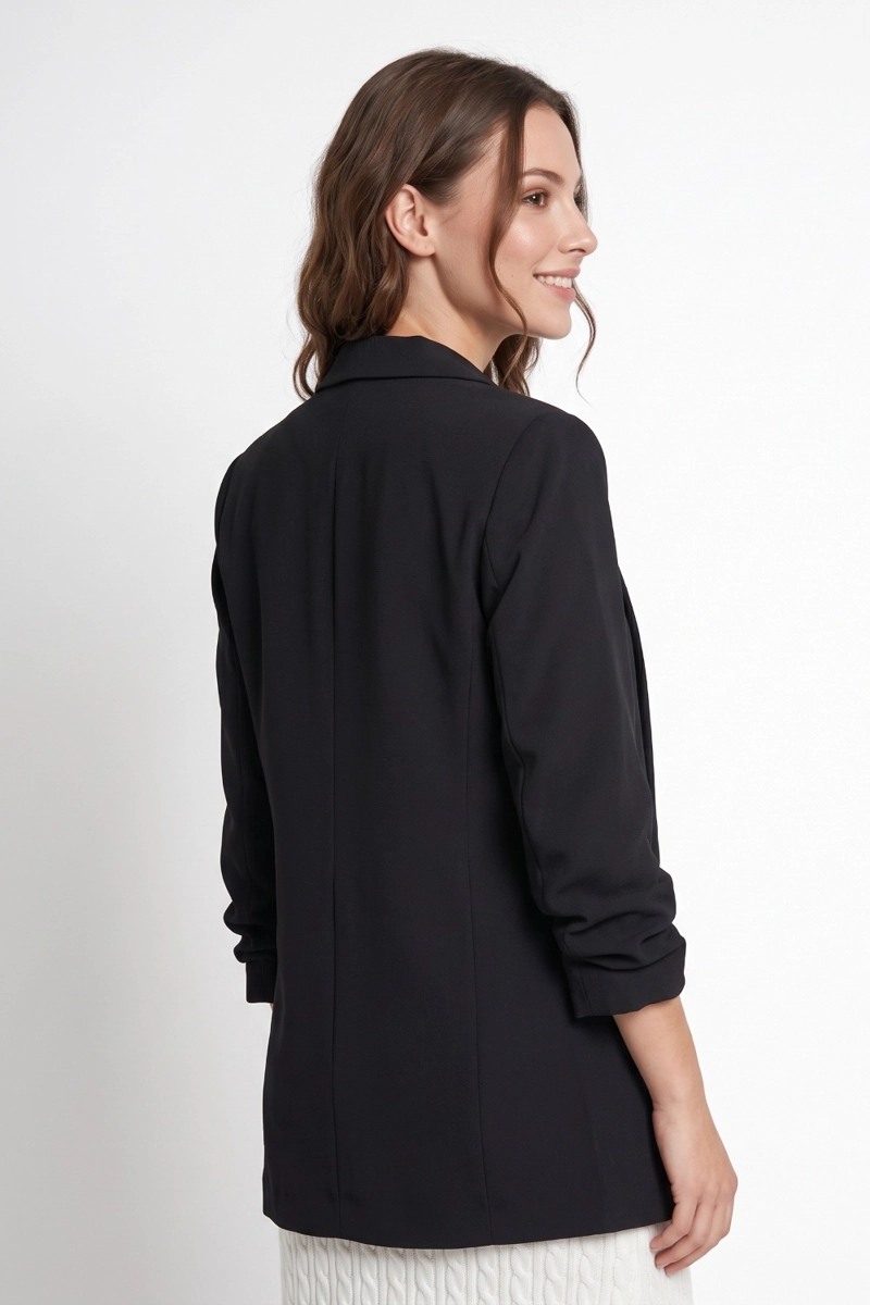 BLAZER LARGO MANGA DRAPEADA NEGRO NICOPOLY - 4