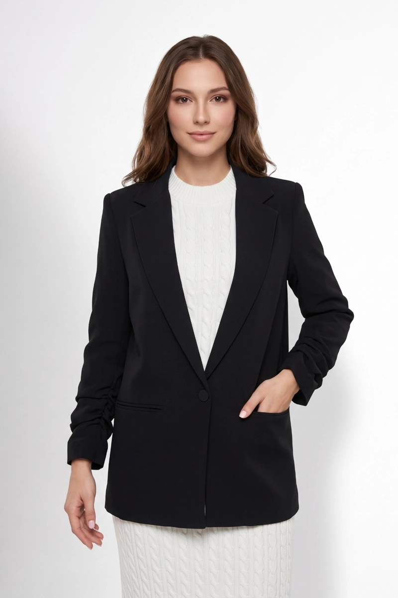 BLAZER LARGO MANGA DRAPEADA NEGRO NICOPOLY - 5