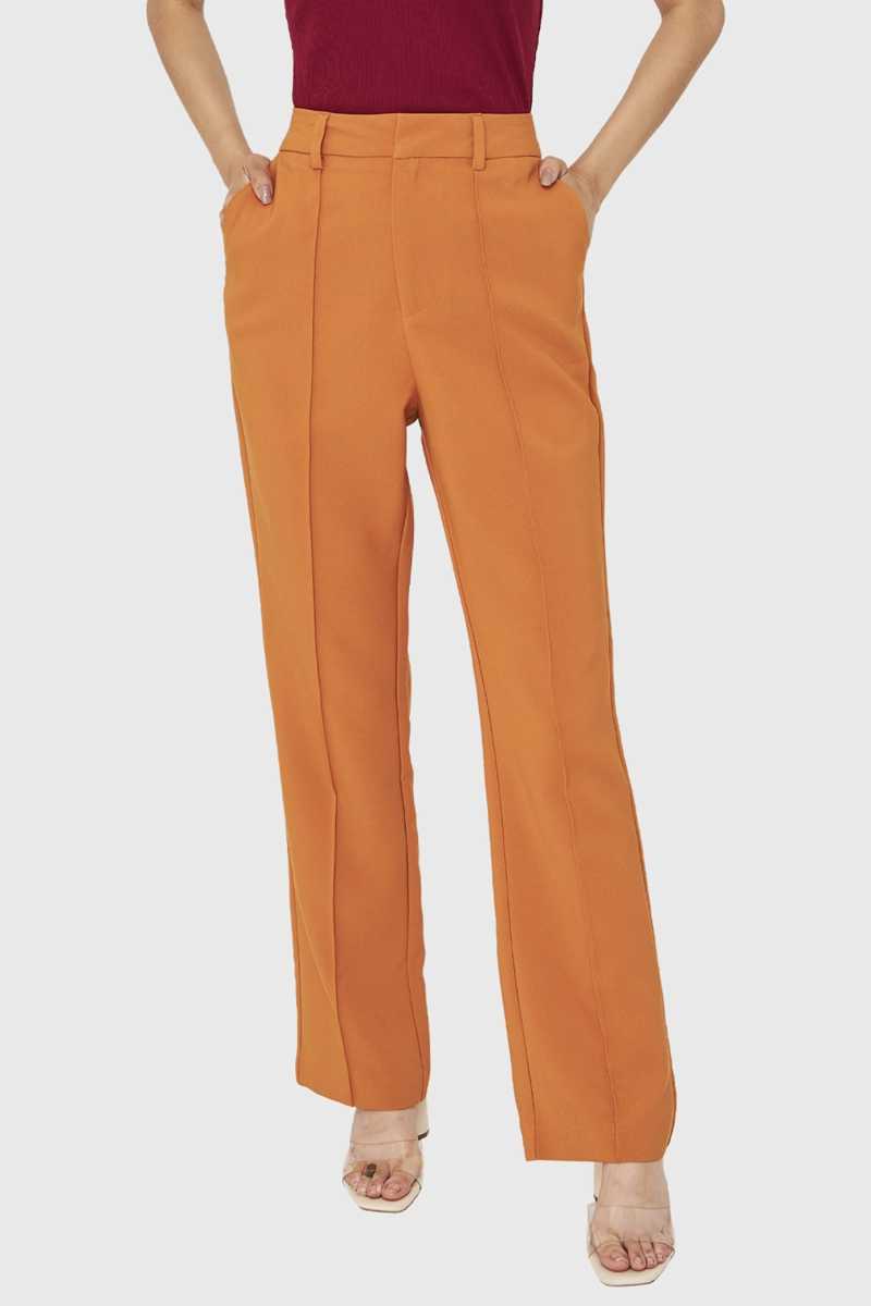 PANTALÓN MUJER NICOPOLY LÚCUMA COSTURAS FRONTALES RECTO - 1