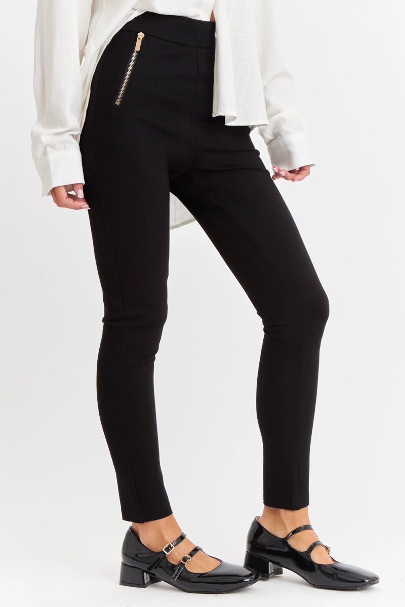 CALZA MUJER NICOPOLY NEGRO CIERRES DECORATIVOS - 1