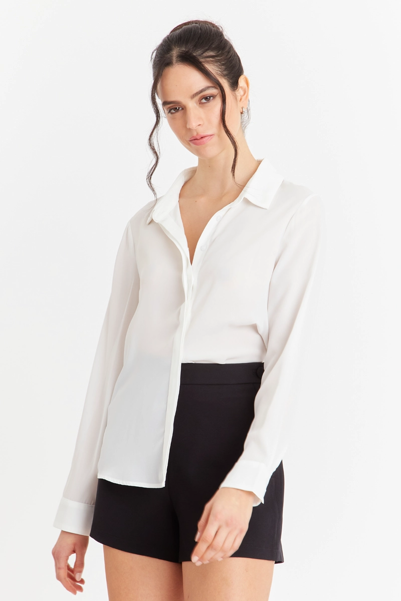 BLUSA BASICA BOTONERA INVISIBLE BLANCO NICOPOLY - 1