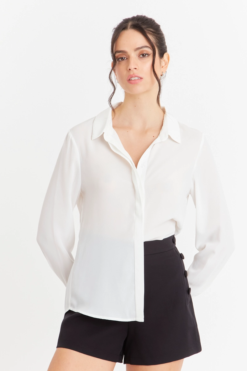 BLUSA BASICA BOTONERA INVISIBLE BLANCO NICOPOLY - 5
