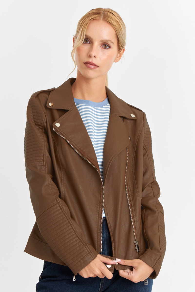 CHAQUETA ECOCUERO TIPO BIKER CAFE  NICOPOLY - 1
