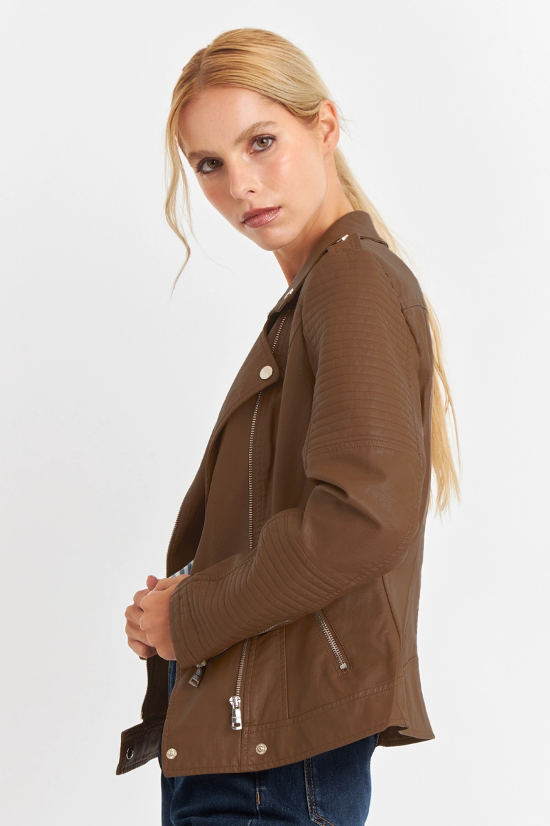 CHAQUETA ECOCUERO TIPO BIKER CAFE  NICOPOLY - 3