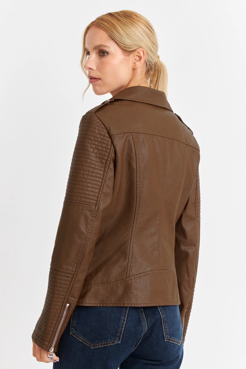 CHAQUETA ECOCUERO TIPO BIKER CAFE  NICOPOLY - 4