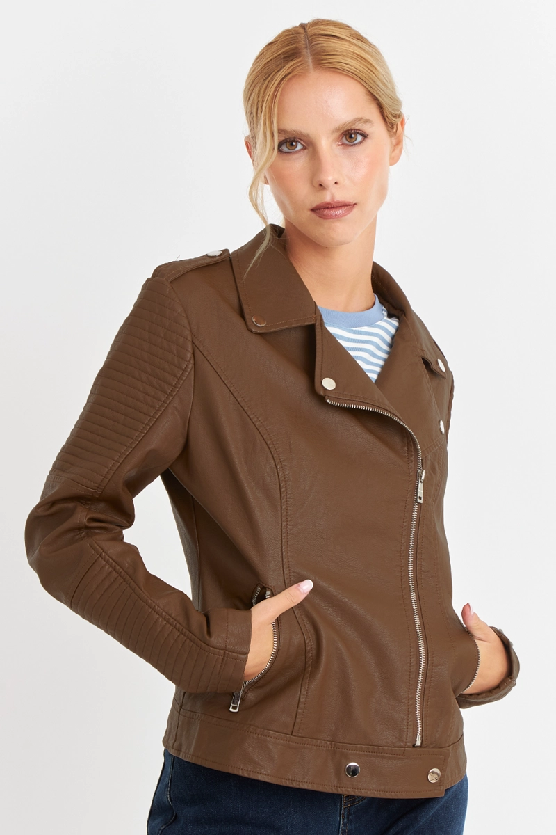 CHAQUETA ECOCUERO TIPO BIKER CAFE  NICOPOLY - 5