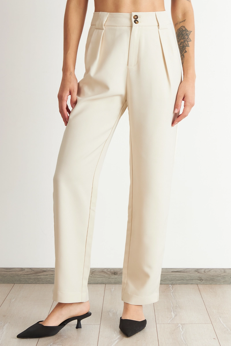 PANTALÓN MUJER NICOPOLY BLANCO CON PINZAS RECTO - 1