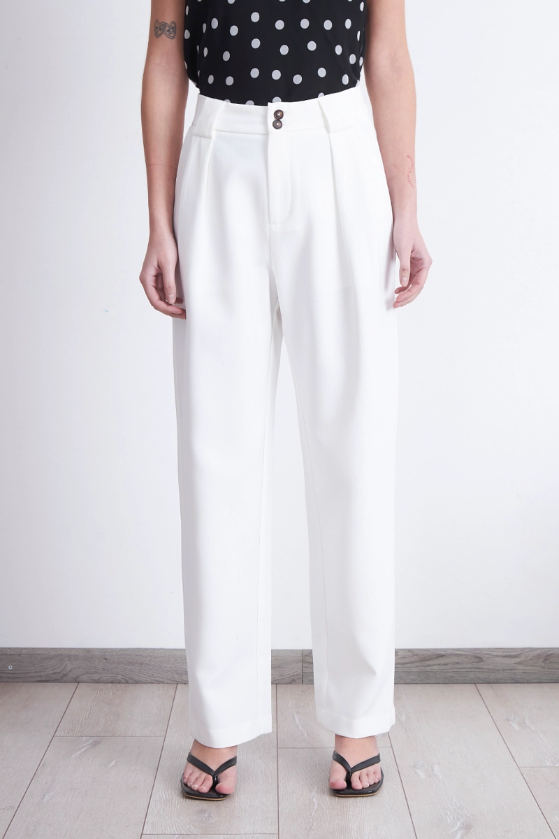 PANTALÓN MUJER NICOPOLY BLANCO CON PINZAS RECTO - 1