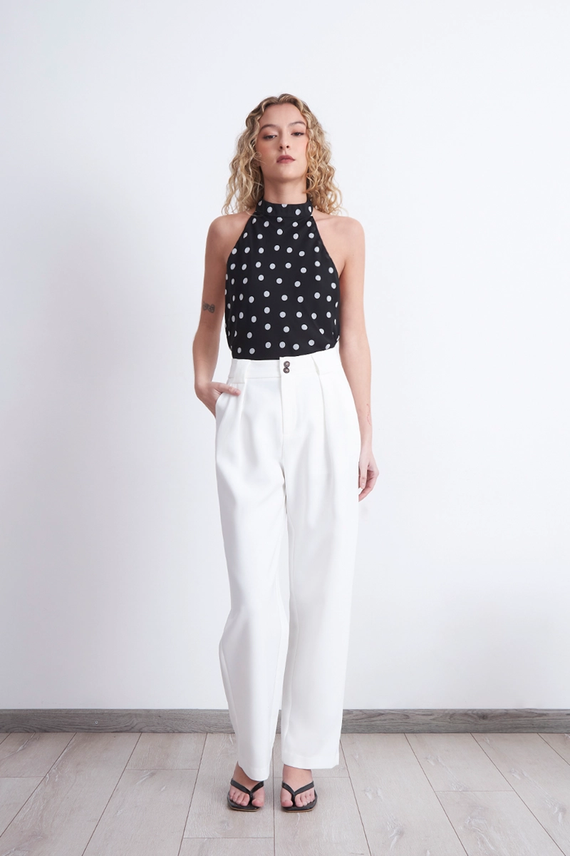 PANTALÓN MUJER NICOPOLY BLANCO CON PINZAS RECTO - 2
