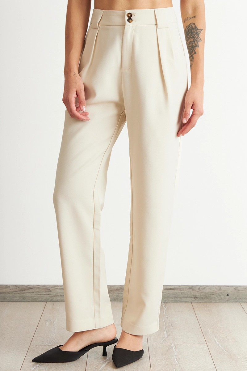 PANTALÓN MUJER NICOPOLY BLANCO CON PINZAS RECTO - 3