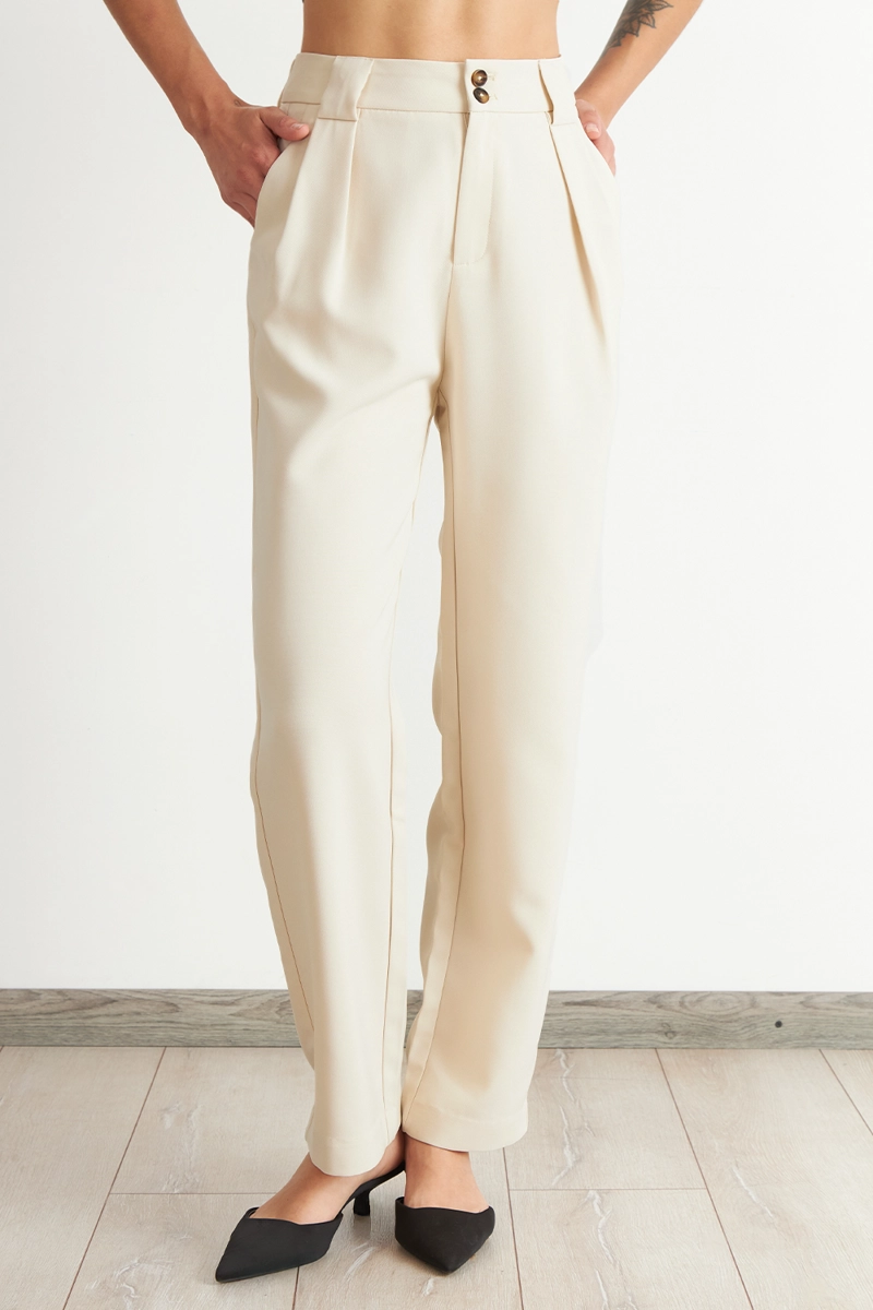 PANTALÓN MUJER NICOPOLY BLANCO CON PINZAS RECTO - 5