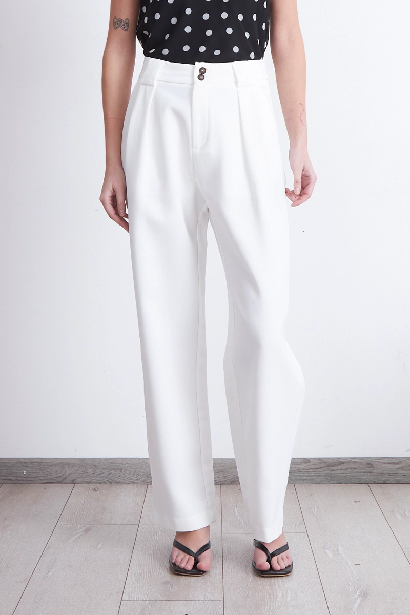 PANTALÓN MUJER NICOPOLY BLANCO CON PINZAS RECTO - 5