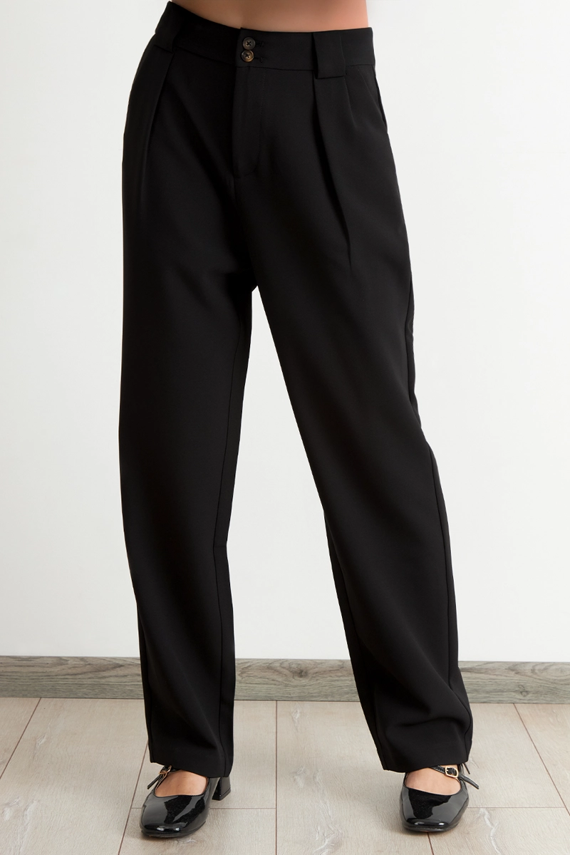 PANTALÓN MUJER NICOPOLY NEGRO CON PINZAS RECTO - 1