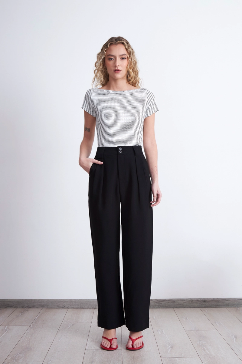 PANTALÓN MUJER NICOPOLY NEGRO CON PINZAS RECTO - 2