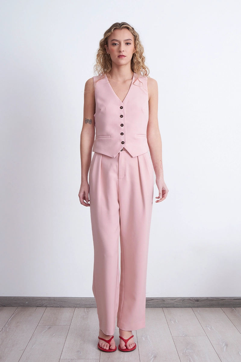 PANTALÓN MUJER NICOPOLY ROSADO CON PINZAS RECTO - 2