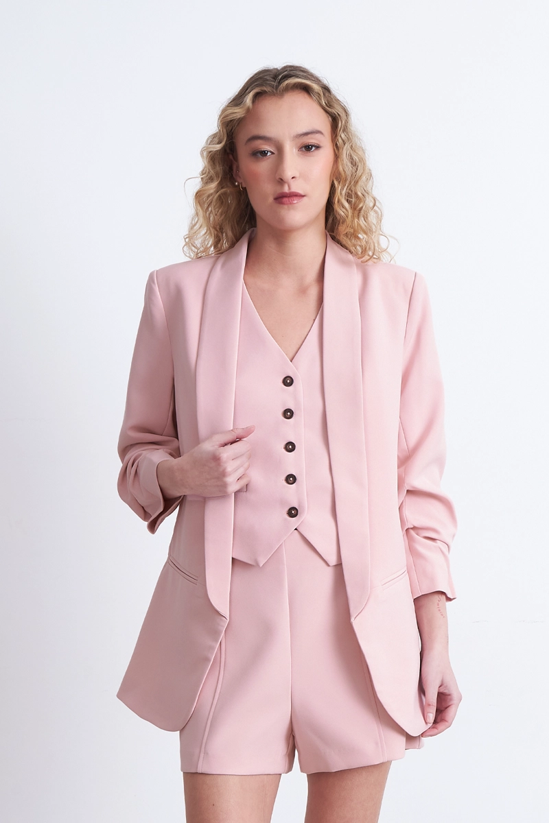 BLAZER MANGA 3/4 AJUSTADO CON SOLAPAS ROSADONICOPOLY - 1