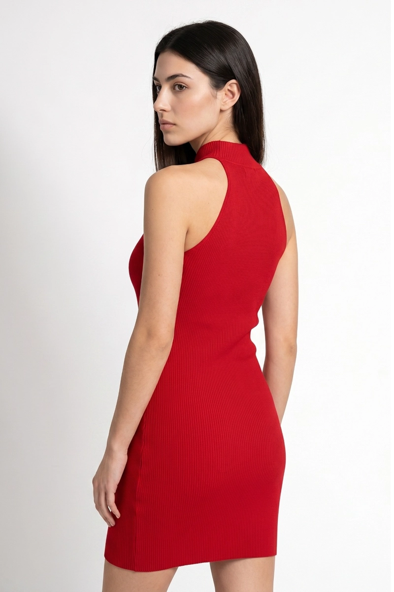 VESTIDO MUJER NICOPOLY ROJO TUBO CON STRASS - 4