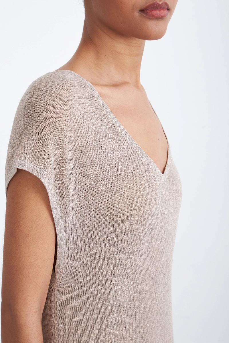 VESTIDO MUJER NICOPOLY BEIGE HOLGADO CON BRILLOS KHAKI - 6