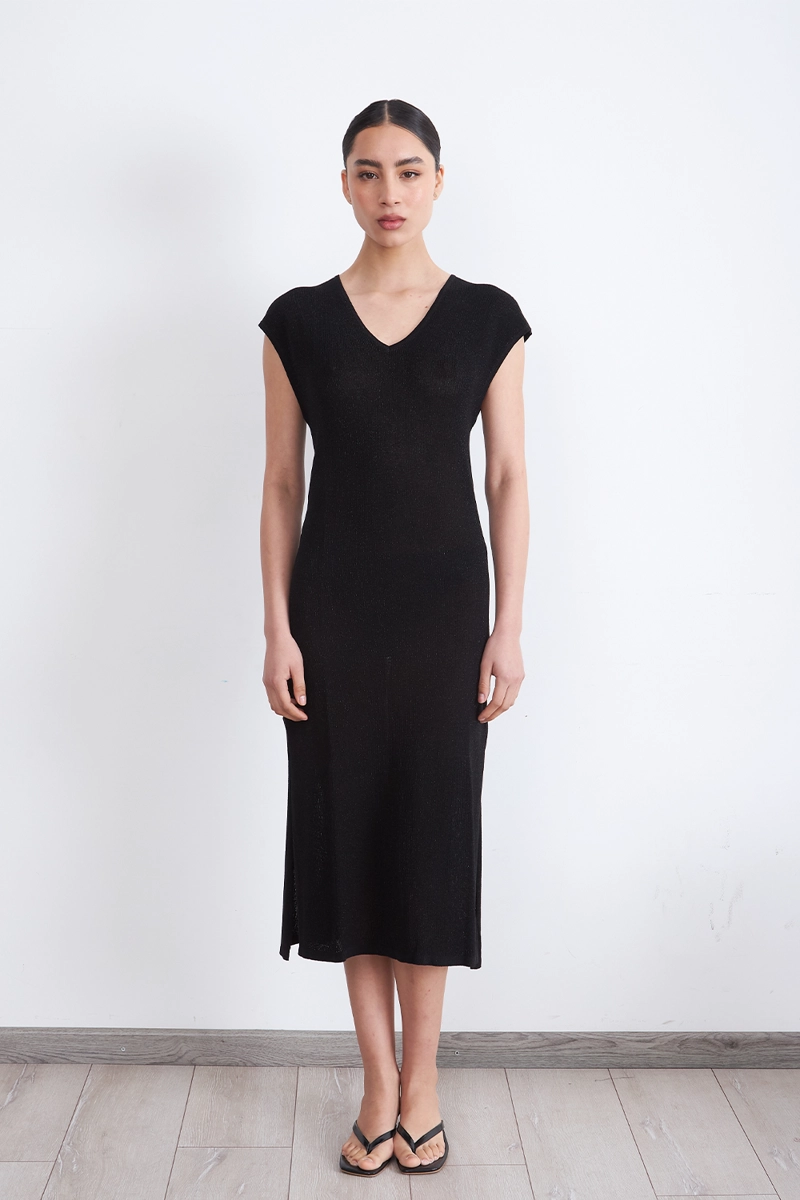 VESTIDO MUJER NICOPOLY NEGRO HOLGADO CON BRILLOS - 1