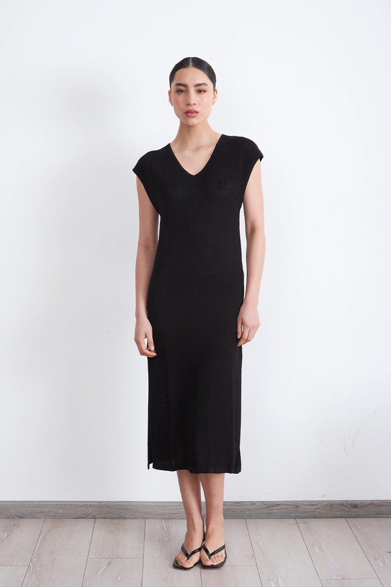 VESTIDO MUJER NICOPOLY NEGRO HOLGADO CON BRILLOS - 2