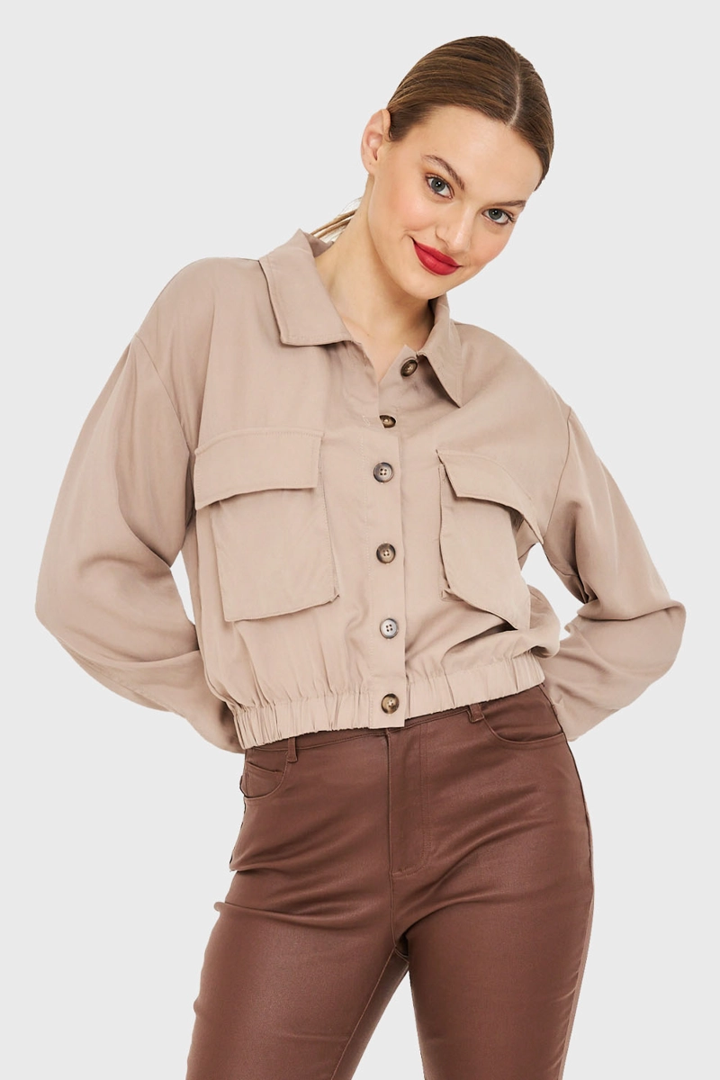 BLUSA BOLSILLOS CARGO KHAKI MUJER NICOPOLY - 1