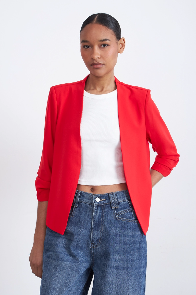 BLAZER CUELLO SIN SOLAPA ROJO MUJER NICOPOLY - 1