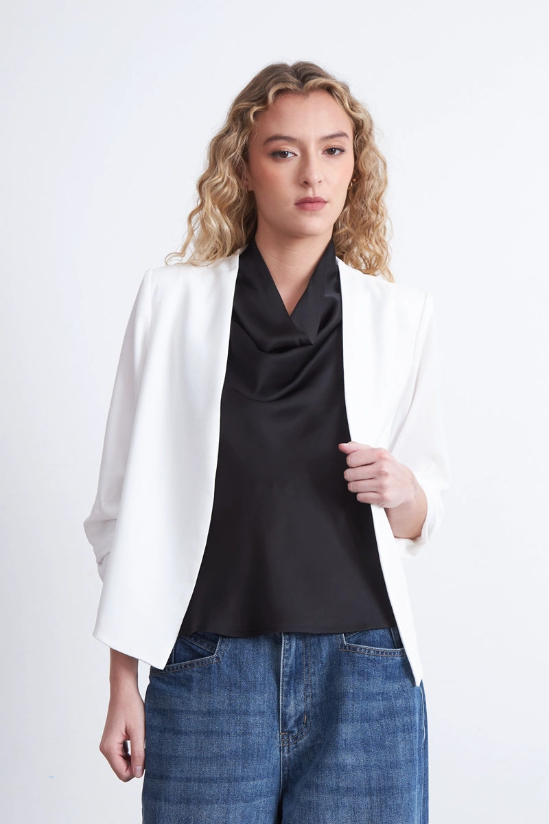 BLAZER CUELLO SIN SOLAPA BLANCO MUJER NICOPOLY - 1