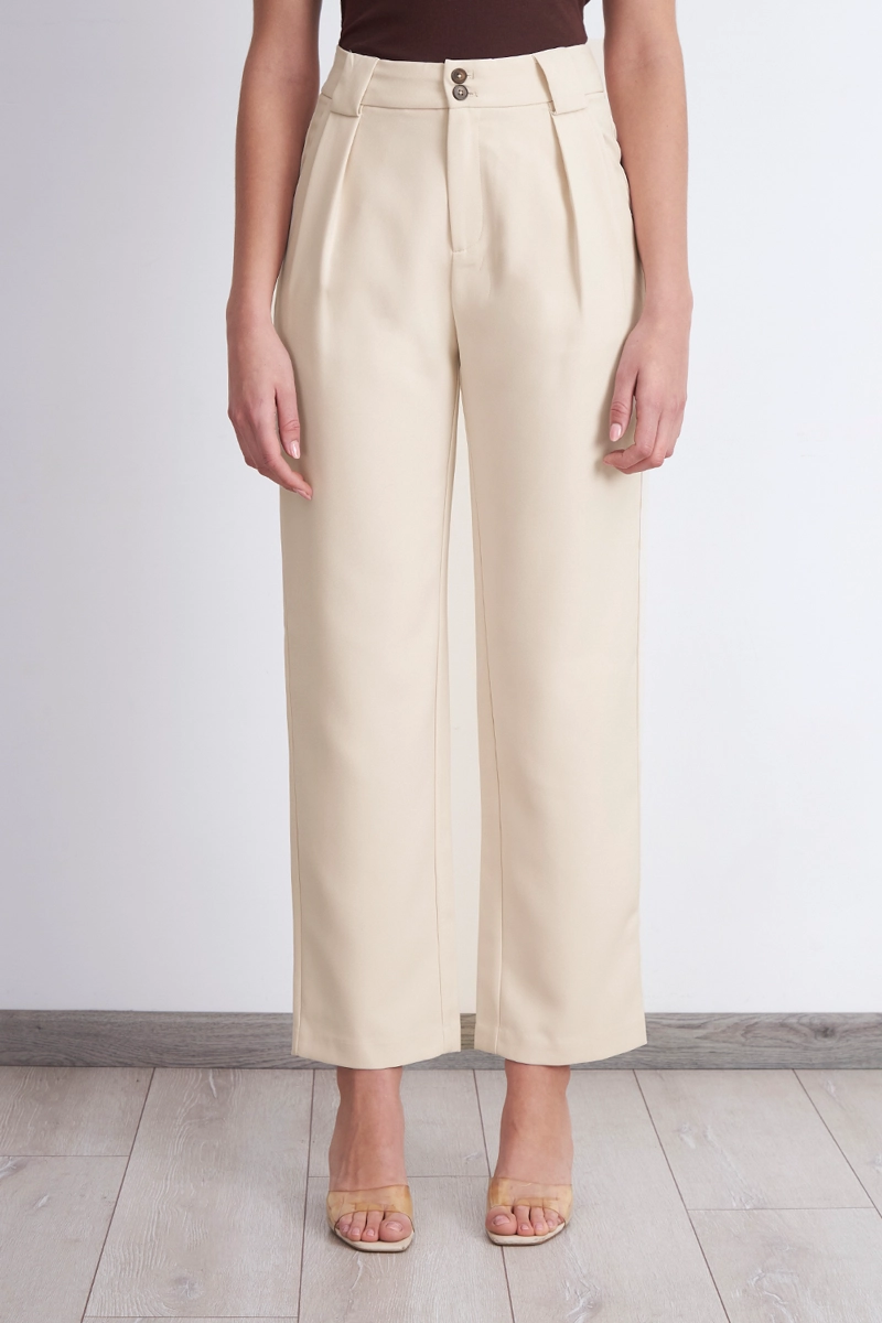 PANTALÓN MUJER NICOPOLY BEIGE RECTO CON PINZAS - 1