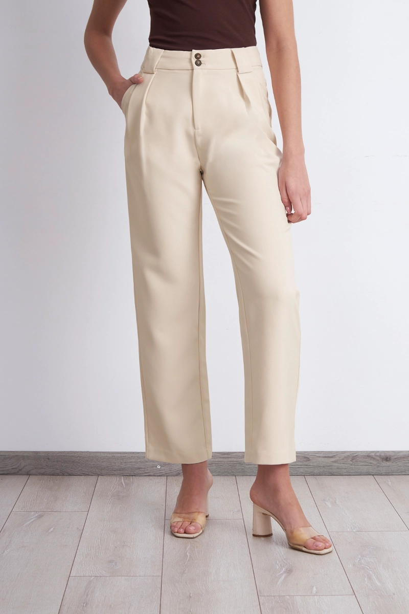 PANTALÓN MUJER NICOPOLY BEIGE RECTO CON PINZAS - 5