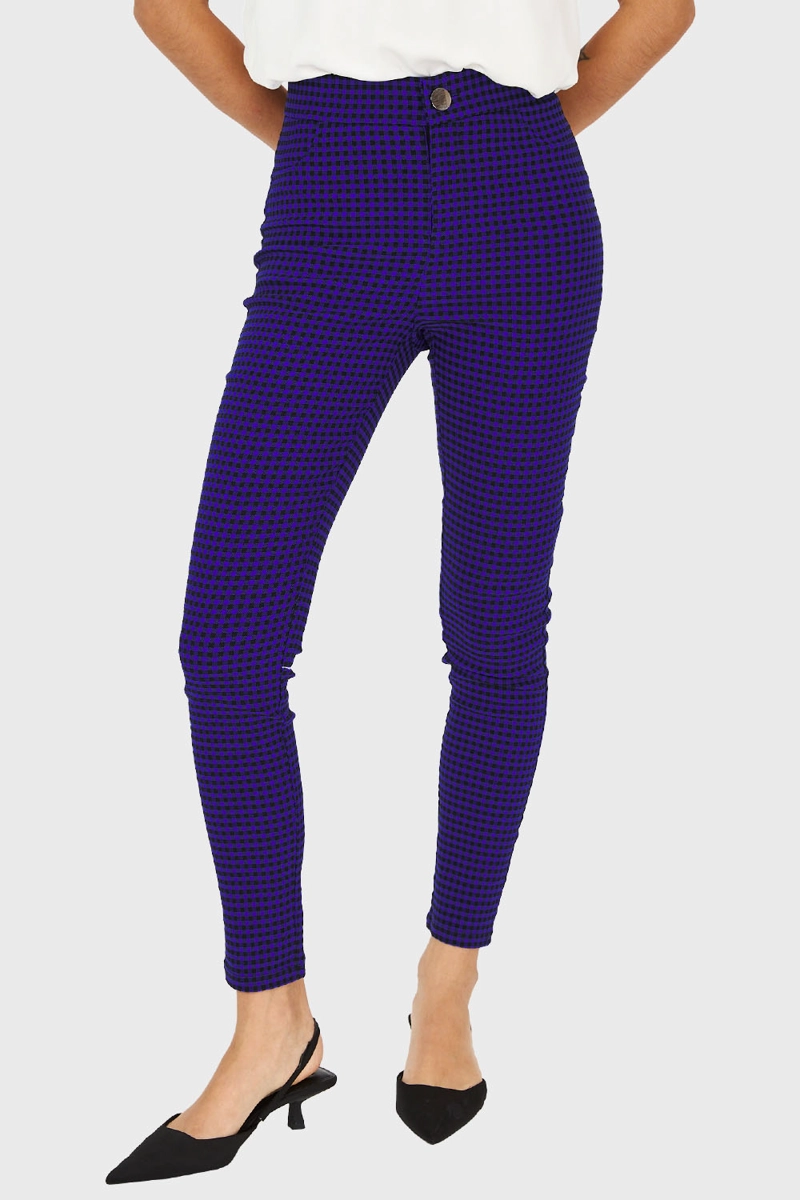 CALZA MUJER NICOPOLY SKINNY VICHY CON CIERRE AZUL NEGRO - 1