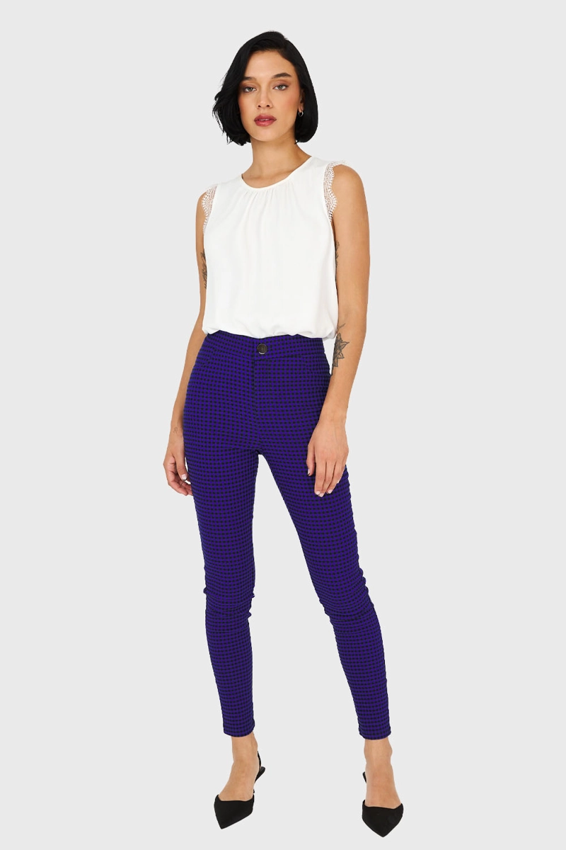CALZA MUJER NICOPOLY SKINNY VICHY CON CIERRE AZUL NEGRO - 2