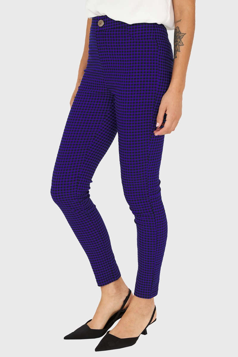 CALZA MUJER NICOPOLY SKINNY VICHY CON CIERRE AZUL NEGRO - 3