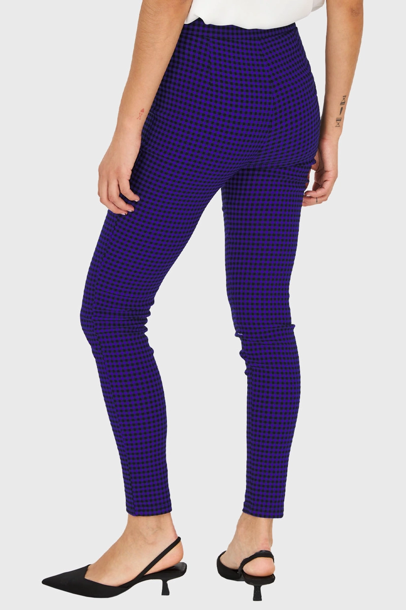 CALZA MUJER NICOPOLY SKINNY VICHY CON CIERRE AZUL NEGRO - 4
