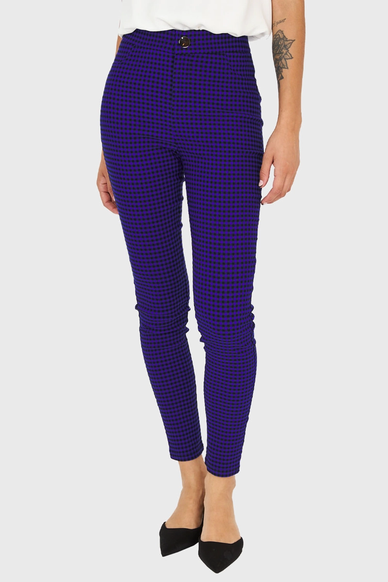 CALZA MUJER NICOPOLY SKINNY VICHY CON CIERRE AZUL NEGRO - 5