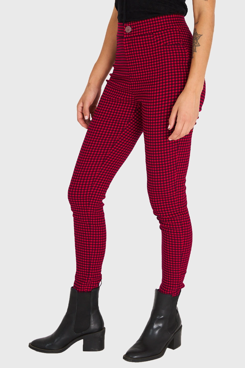 CALZA MUJER NICOPOLY ROJO SKINNY VICHY CON CIERRE - 3