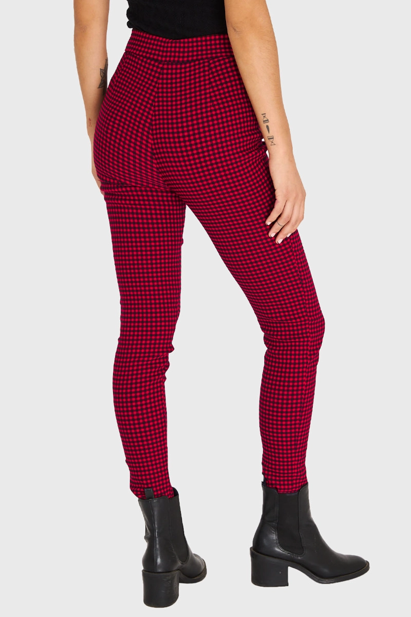 CALZA MUJER NICOPOLY ROJO SKINNY VICHY CON CIERRE - 4