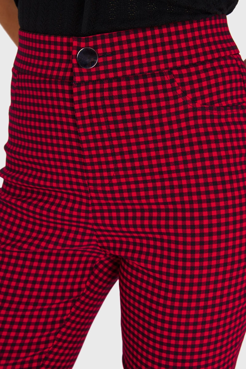 CALZA MUJER NICOPOLY ROJO SKINNY VICHY CON CIERRE - 6